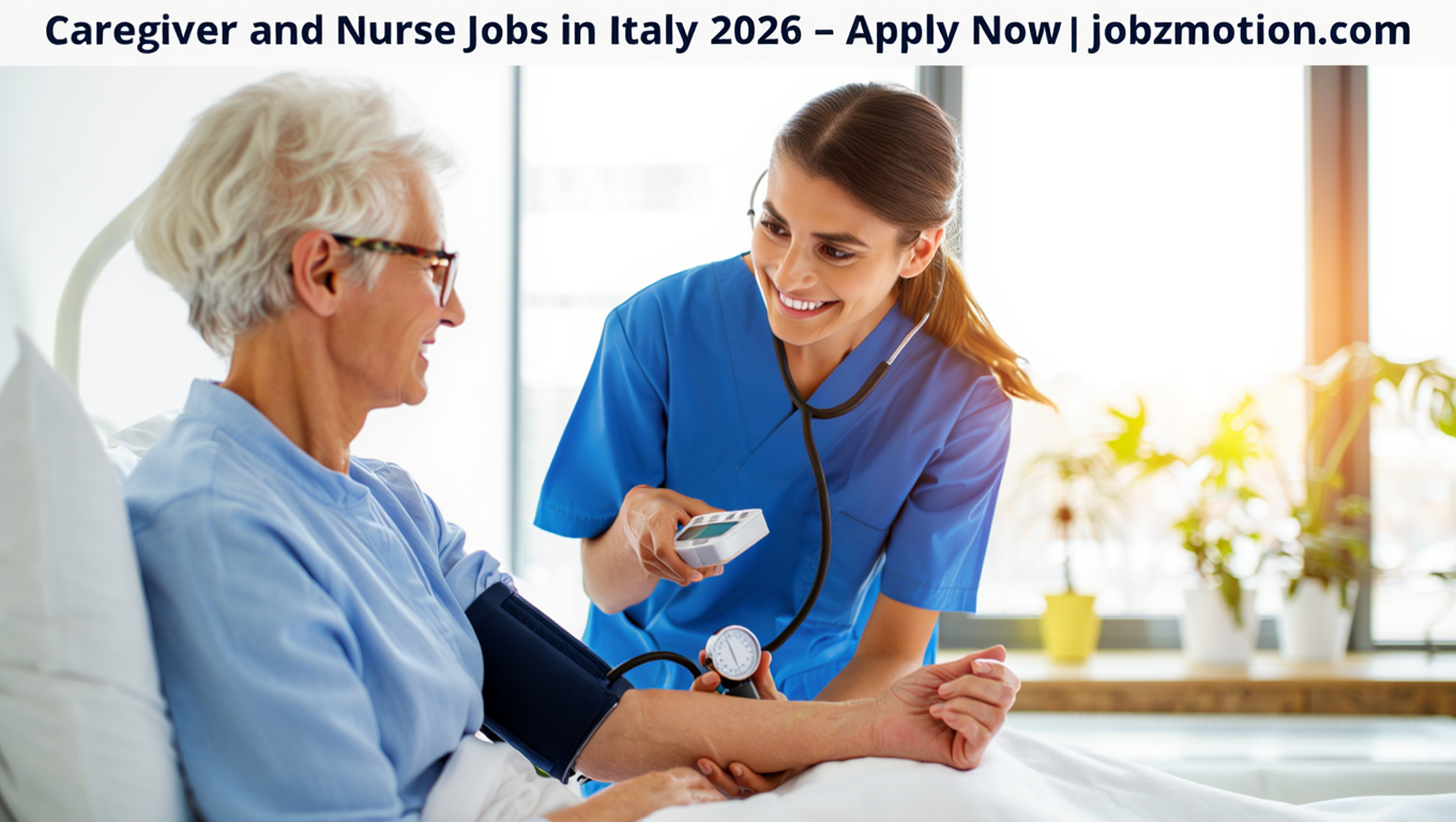 Professional nurse and caregiver assisting an elderly patient in a modern hospital in Italy – healthcare jobs in Italy 2026 with visa sponsorship for international applicants | jobzmotion.com